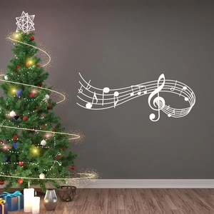 Adesivo murale creativo bianco con note musicali e pentagramma per decoro casa