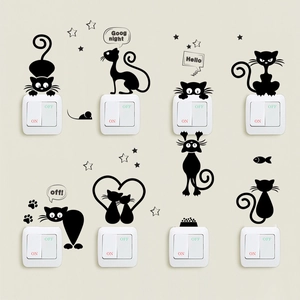 Black cartoon cat wall stickers for nursery DIY light switch decoration set