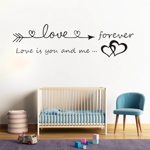 Love Forever Quote Wall Decal Arrow Heart Pattern Waterproof Black PVC Self Adhesive Wall Sticker For Living Room Home Decor
