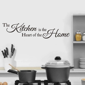 Sticker Mural La Cuisine Est Le Coeur De La Maison PVC Noir Imperméable Lettrage Adhésif Motif Coeur Décoration Cuisine