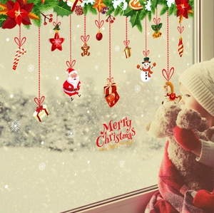 Christmas window decals with Santa, reindeer and snowman for holiday home decoration