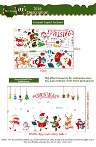 Detail view of Christmas wall stickers showing sheet layout and final applied size measurements