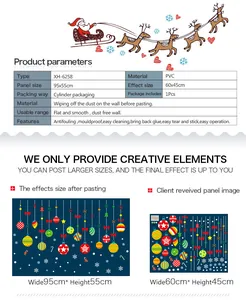 Tableau des tailles pour stickers de Noël en PVC avec ornements colorés et Père Noël