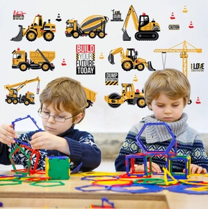 Cartoon Construction Vehicle Wall Stickers For Boys Room Excavator Tractor PVC Waterproof Removable Nursery DIY Decor