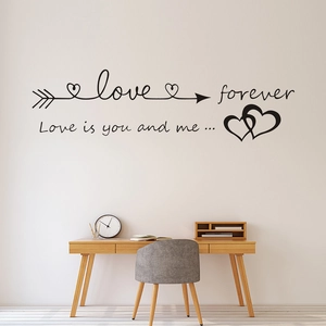 Self-adhesive black vinyl wall sticker with Love forever text and heart arrow motifs