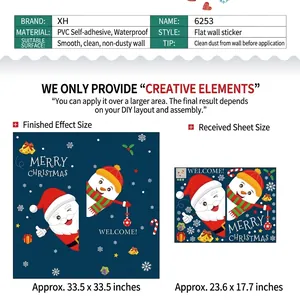 Christmas Santa wall sticker with PVC waterproof design and DIY assembly size comparison