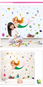 Vibrant mermaid and sea life wall stickers in nursery and bathroom tile settings