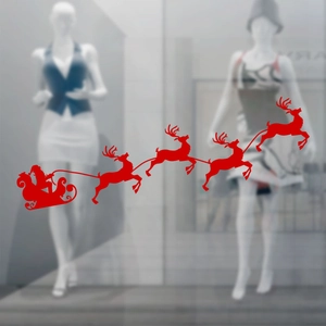 Christmas Santa Claus Reindeer Sleigh Window Sticker Red White Black Removable PVC Waterproof Home Shop Festival Decal