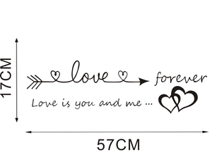 Detail showing LOVE arrow wall sticker dimensions 57x17cm for home bedroom decor