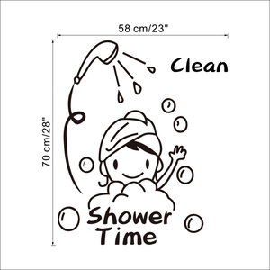 Shower Time minimalist bathroom wall sticker with cartoon figure and dimensions 58x70cm