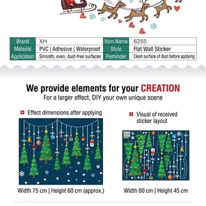 Waterproof PVC Christmas tree and deer wall stickers for window glass decorations
