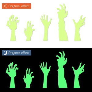 Luminous Halloween zombie hand wall stickers showing daytime and green glowing night effect