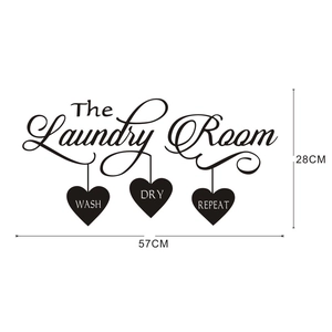 Sticker mural buanderie The Laundry Room avec motifs de cœurs laver et sécher