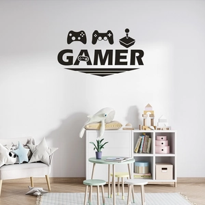 Gamer wall decal featuring game controller icons and GAMER text for living room decor
