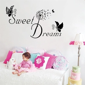Sweet Dreams wall sticker with butterflies and dandelion decor for bedroom wall