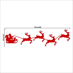 Red Christmas wall sticker showing Santa on a sleigh with reindeer, 123x33cm dimensions