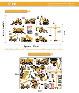 Construction vehicle wall stickers dimensions and layout guide for nursery decor