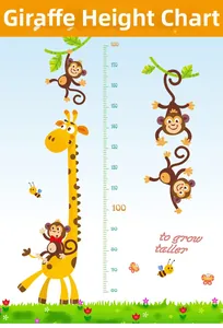 Detail van de giraffe muursticker voor hoogtemeting van 60 cm tot 180 cm hoogte