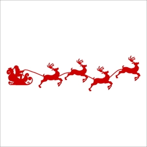 Red Christmas wall sticker featuring Santa Claus and reindeer sleigh silhouette decor