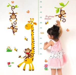 Cartoon Giraffe Aap Hoogte Meting Muursticker Verwijderbare PVC Kinderkamer Kleuterschool Klaslokaal Woondecoratie Stickers