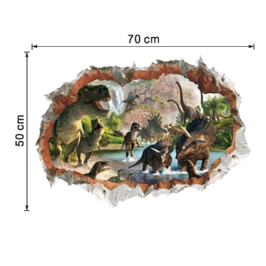 Sticker mural dinosaure 3D avec effet de brèche T-Rex pour chambre d'enfant, 70x50cm