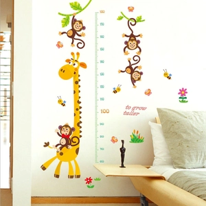 Cartoon giraf en aap muursticker voor hoogtemeting in kinderkamer decor 60-180cm