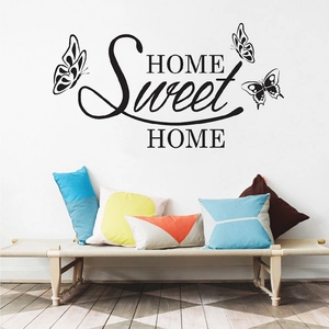 Adesivo Murale Home Sweet Home con Farfalle Impermeabile PVC Intagliato Arte Scritte Decalcomania per Soggiorno Camera da Letto Casa
