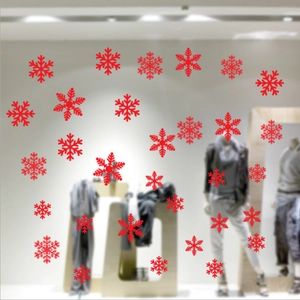 Adesivi natalizi rossi a forma di fiocco di neve per decorazione vetrine e finestre