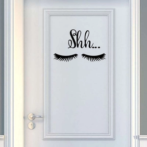 Minimalist black eyelashes and Shh text wall sticker for modern bedroom door decor
