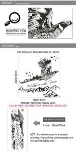 Ink eagle wall sticker with Wild and Free text and mountains in 62x63cm size
