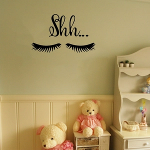 Minimalist 'Shhh...' and eyelashes wall sticker for bedroom and nursery home decor