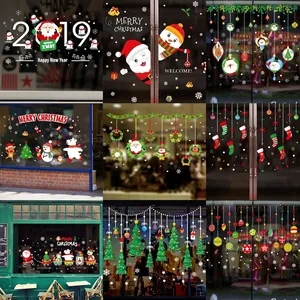 Stickers de Fenêtre de Noël Père Noël Bonhomme de Neige Renne PVC Imperméable Stickers Muraux Vitrine de Fête Décoration Festive