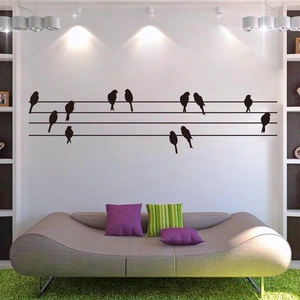 Creative black birds on wire silhouette wall decal for modern living room and bedroom decor