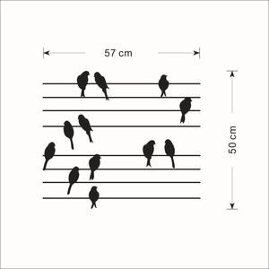 Bird on wire wall sticker in black silhouette style with 57x50cm dimensions