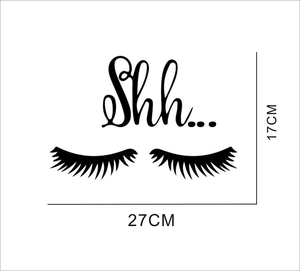 Creative black eyelash wall sticker with Shh text 27x17cm minimalist home decor mural