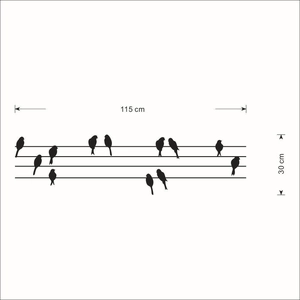 Bird silhouette wall sticker on utility lines decor, 115x30cm size technical diagram