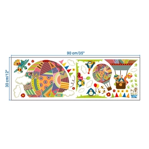Detailed view of cartoon hot air balloon wall stickers with size dimensions 90x30cm