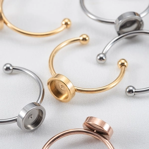 DIY stainless steel ring base with bezel cups in gold, silver, and rose gold finishes