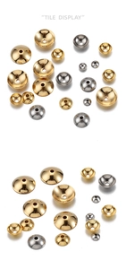 Detailed macro view of gold and silver stainless steel bead caps for DIY jewelry making
