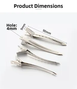Détails des pinces à cheveux en métal 90mm montrant les dimensions et le diamètre