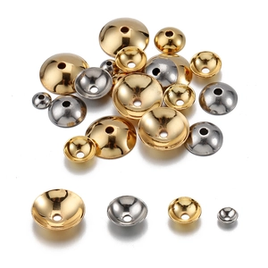 Polished stainless steel bead caps in gold and silver colors for DIY jewelry making