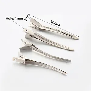 Lot de 4 pinces à cheveux bec de canard en métal 90mm avec trou de 4mm pour salon de coiffure