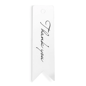 White swallowtail gift tags with Thank You print and top punch hole for bakery packaging