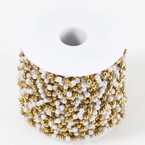 Stainless steel gold bead and imitation pearl chain spool for DIY jewelry making accessories