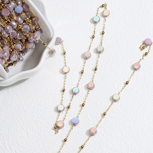 18K gold-plated stainless steel chain with purple crystal beads for DIY jewelry making