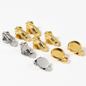 Clips de oreja de rana de acero inoxidable con bases de cabujón en oro y plata