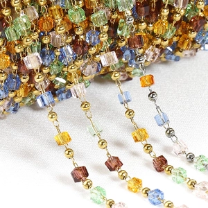 Edelstahl Quadratische Künstliche Kristall Perlenkette Für DIY Halskette Armband Herstellung Bunte Glas Würfel Perlen Schmuckkette Zubehör