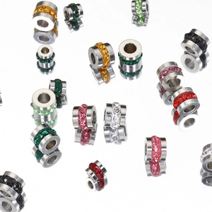 Roestvrijstalen cilinderkralen met kleurrijke strass steentjes voor DIY sieraden