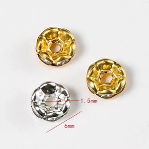 6mm 14K gold plated flower rondelle spacer beads with crystal rhinestones for DIY jewelry