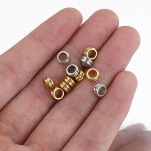 Perles d'espacement à double couche en acier inoxydable doré et argenté poli